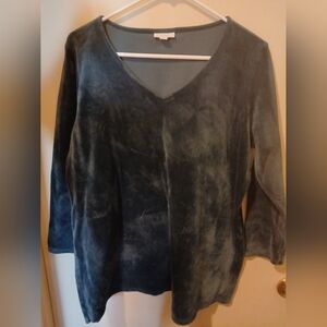 Purejill Velvet V-Neck Long Sleeve Top